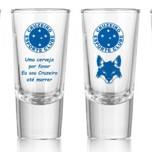 kit 4 copos de tequila do cruzeiro com escrita escudo e raposa azul