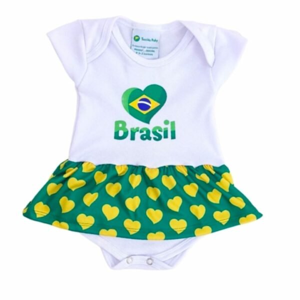 Body Vestido Corações Brasil Torcida Baby