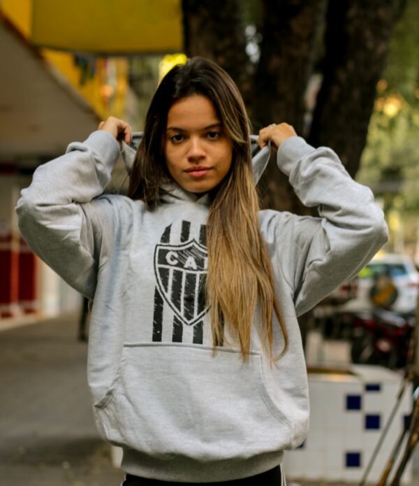 Blusa Moletom Atlético Mineiro Canguru Escudo CINZA