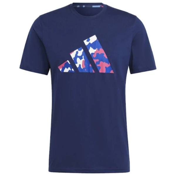 Camiseta Adidas Essentials Logo Camuflado Azul Escuro