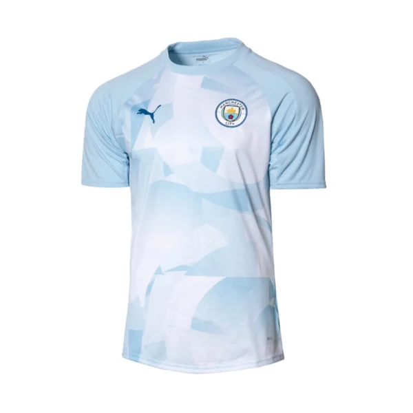 Camisa Pré-jogo Manchester City F.C. Masculina Silver Sky-Lake Blue