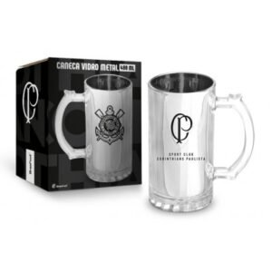 Caneca Vidro Metalic Corinthians 480 ml
