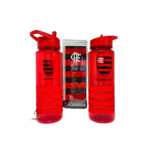 Garrafa de Plástico com canudo Time Flamengo 700ml Detalhe Emborrachado