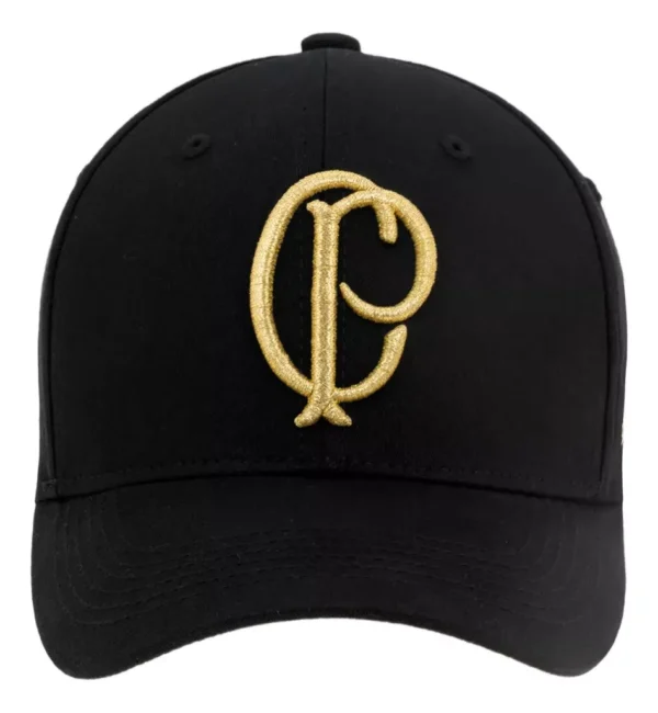 Boné Corinthians Supercap Bordado Aba Curva Relevo Dourado