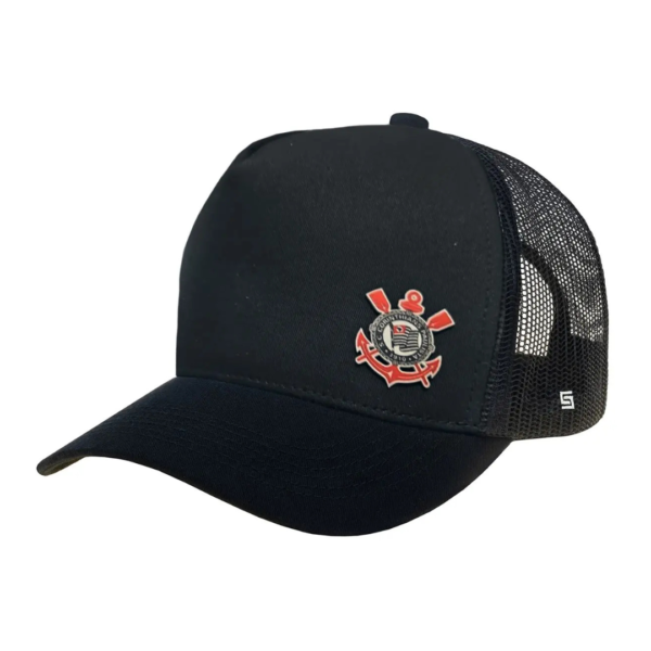 Boné Corinthians Licenciado Bordado Trucker Preto