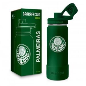 GARRAFA TÉRMICA SUN C/ BASE SILICONE PREMIUM 850ML TIMES - PALMEIRAS