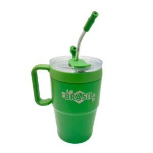 CANECA TÉRMICA 600ML VERDE COM CANUDO - Brasil