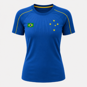 Camisa Cruzeiro Raglan Brasil Estrelas Azul  Feminina