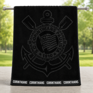 Toalha de Banho Corinthians Veludo Jacquard Preto 2026