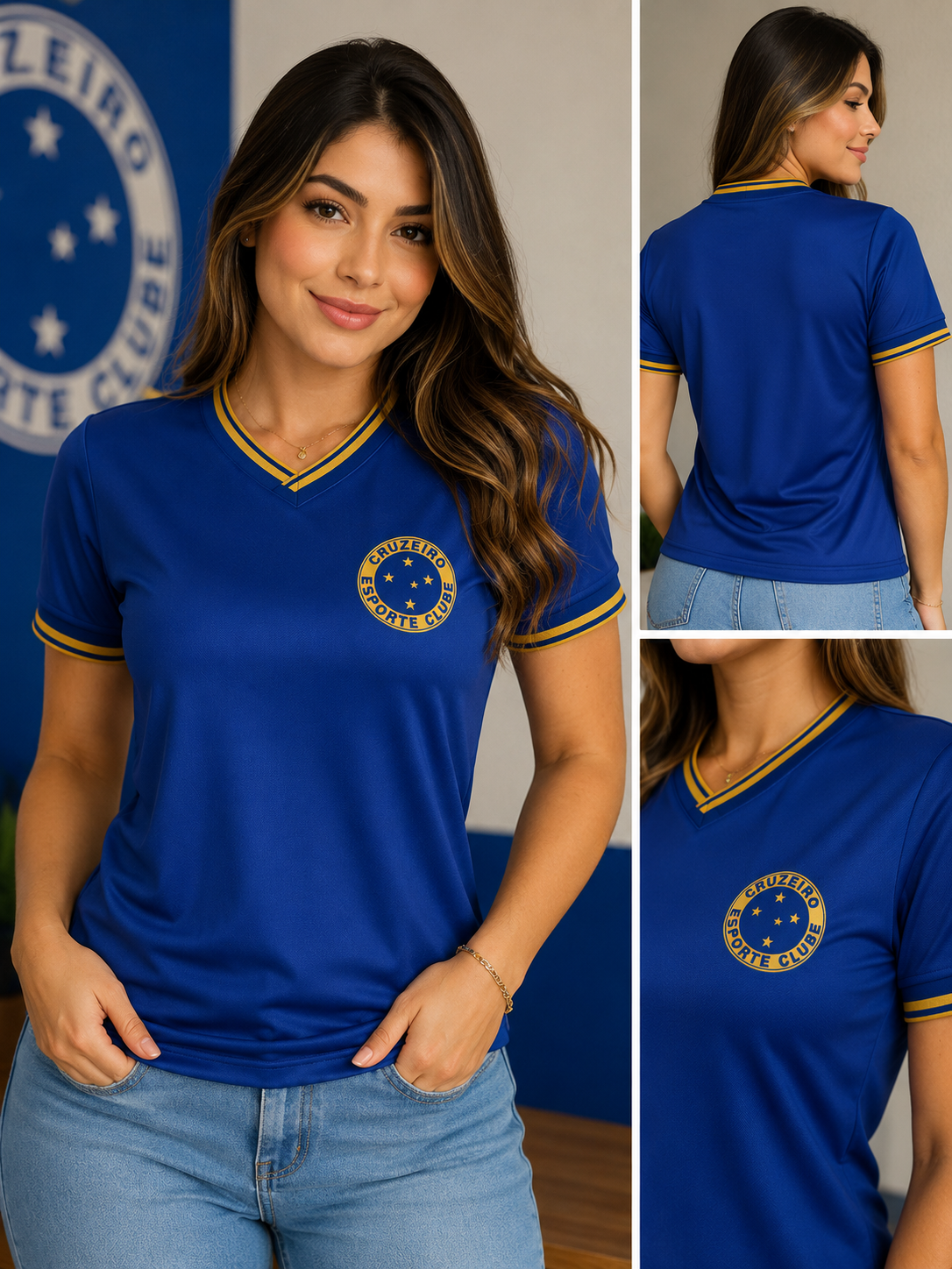 Camisa Cruzeiro Dry Azul Marinho Escudo Dourado Feminina - Imagem 2